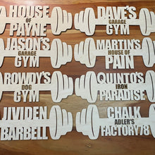 Load image into Gallery viewer, Customizable Garage Gym Sign Barbell