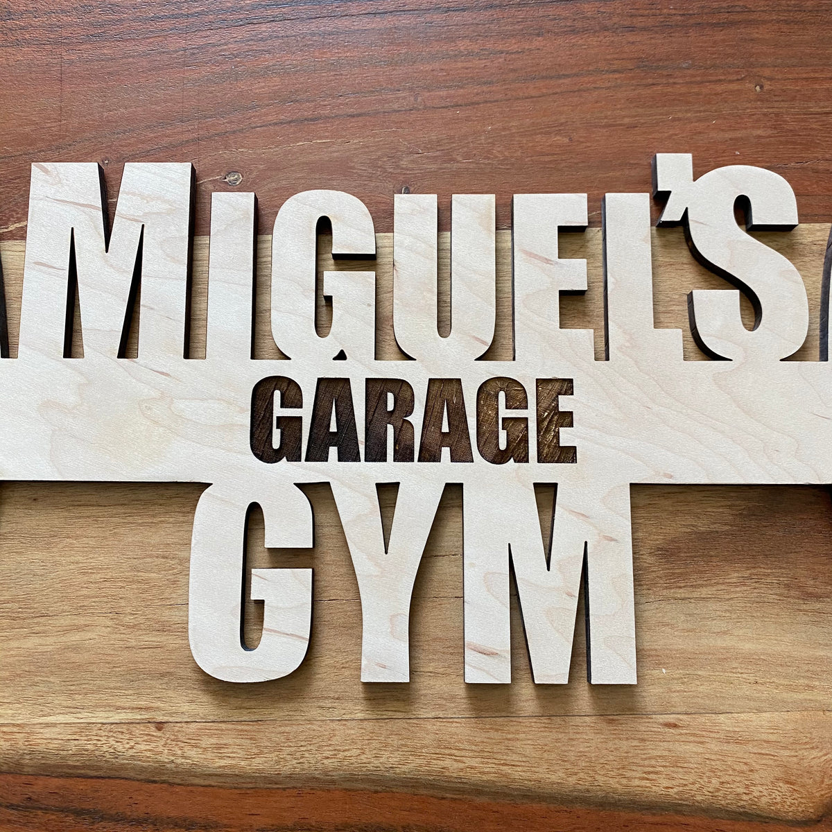 Original Custom Barbell Gym Sign - laser-cut hardwood wall art, hand-finished by Soul Kid Dsgn, view 4