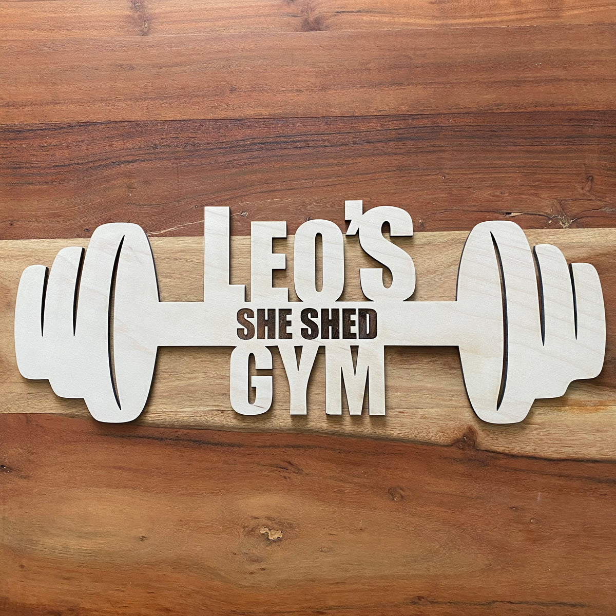Original Custom Barbell Gym Sign - laser-cut hardwood wall art, hand-finished by Soul Kid Dsgn, view 5