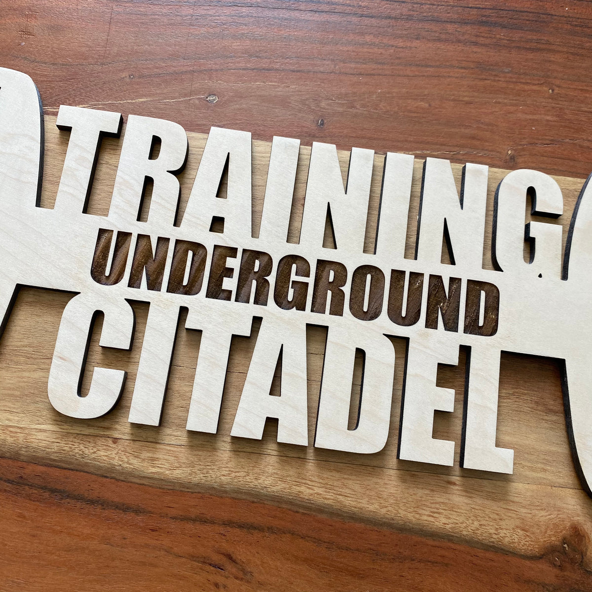 Original Custom Barbell Gym Sign - laser-cut hardwood wall art, hand-finished by Soul Kid Dsgn, view 6