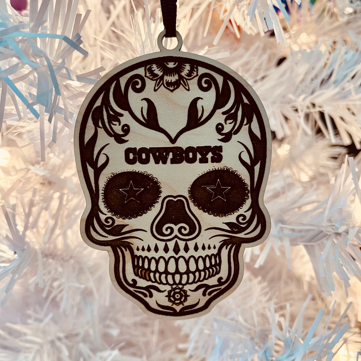 Original Lone Star Skull Ornament - laser-cut hardwood ornament, hand-finished by Soul Kid Dsgn